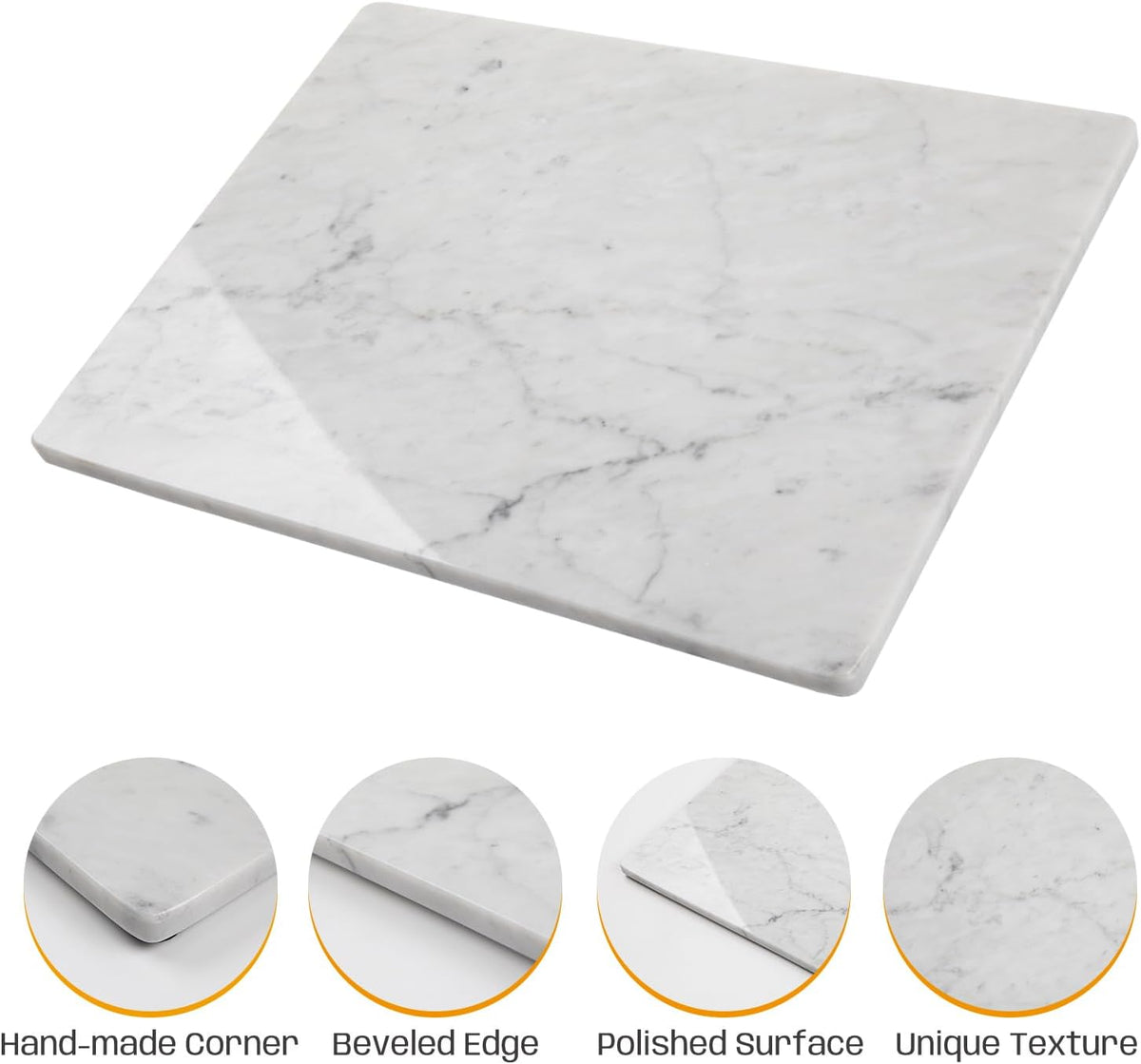 Marble Pastry and Cutting Board 12x16 Inch, Marble Slab With Non-Slip Feet For Baking, Cheese, Charcuterie, Chocolate, Pack of 1 Piece, Carrara White