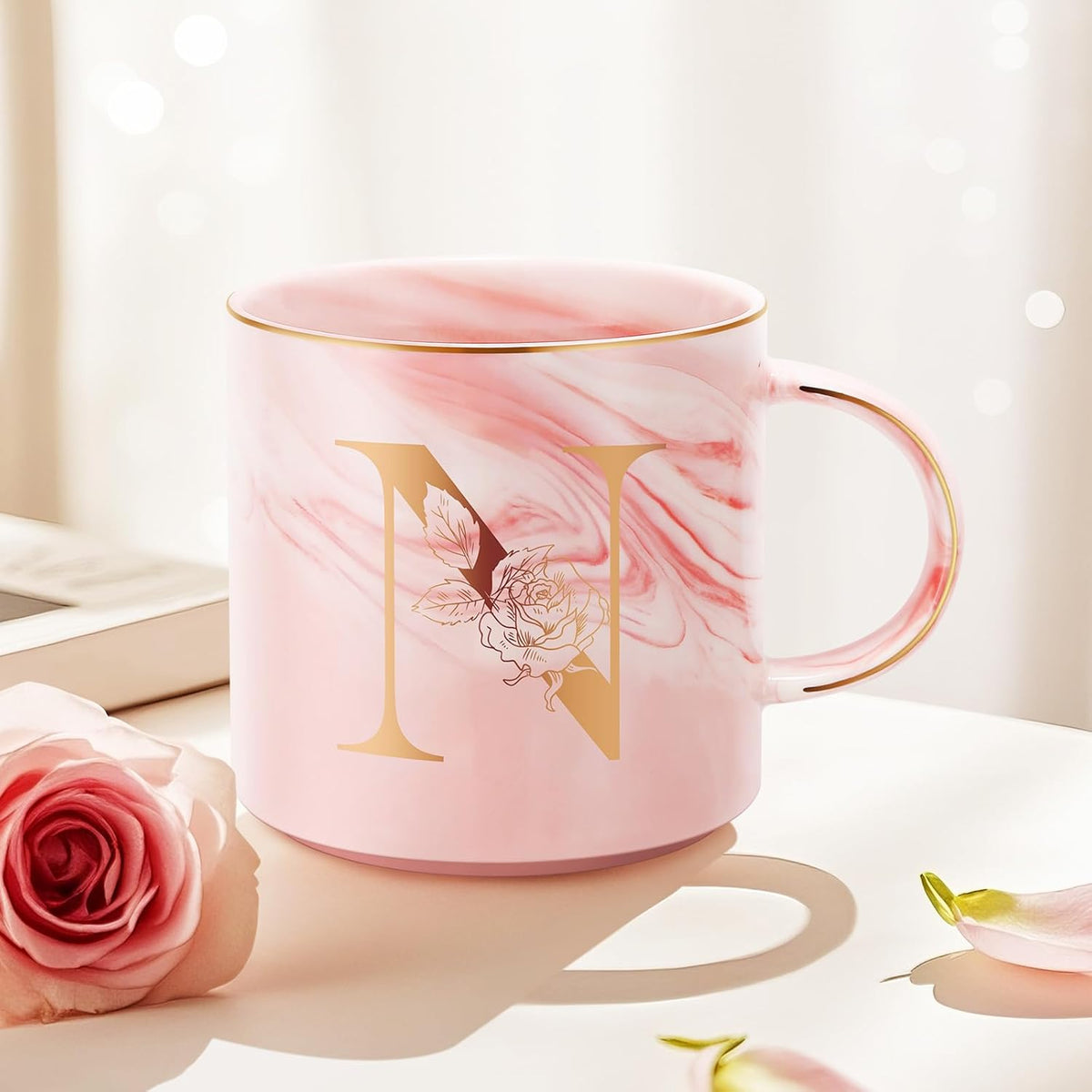 Personalized Gifts for Women Coffee Mug, Initial Customized Gift Monogrammed A-Z Coffee Mug 12 OZ, Christmas Anniversary Birthday Gifts for Women Mom Grandma Friend Sister Wife(N)
