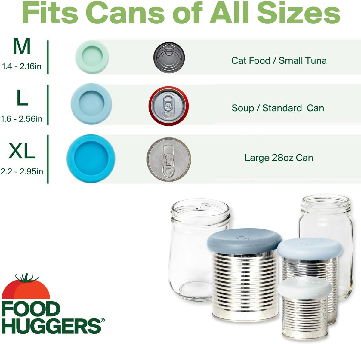 Food Huggers 3 Can Covers | Reusable Can Lids Snugly Seal Cans and Jars | 100% Food Grade Durable Silicone | Plastic Free (Blue)