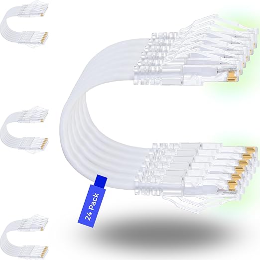 Rapink Patch Cables Cat6/ Cat6a 0.5ft (24 Pack) Slim, Cat6a Ethernet Patch Cable 10G Support, Snagless Cat 6 Patch Cable for Patch Panel to Switch, Flexiable Cat6 Ethernet Cable White