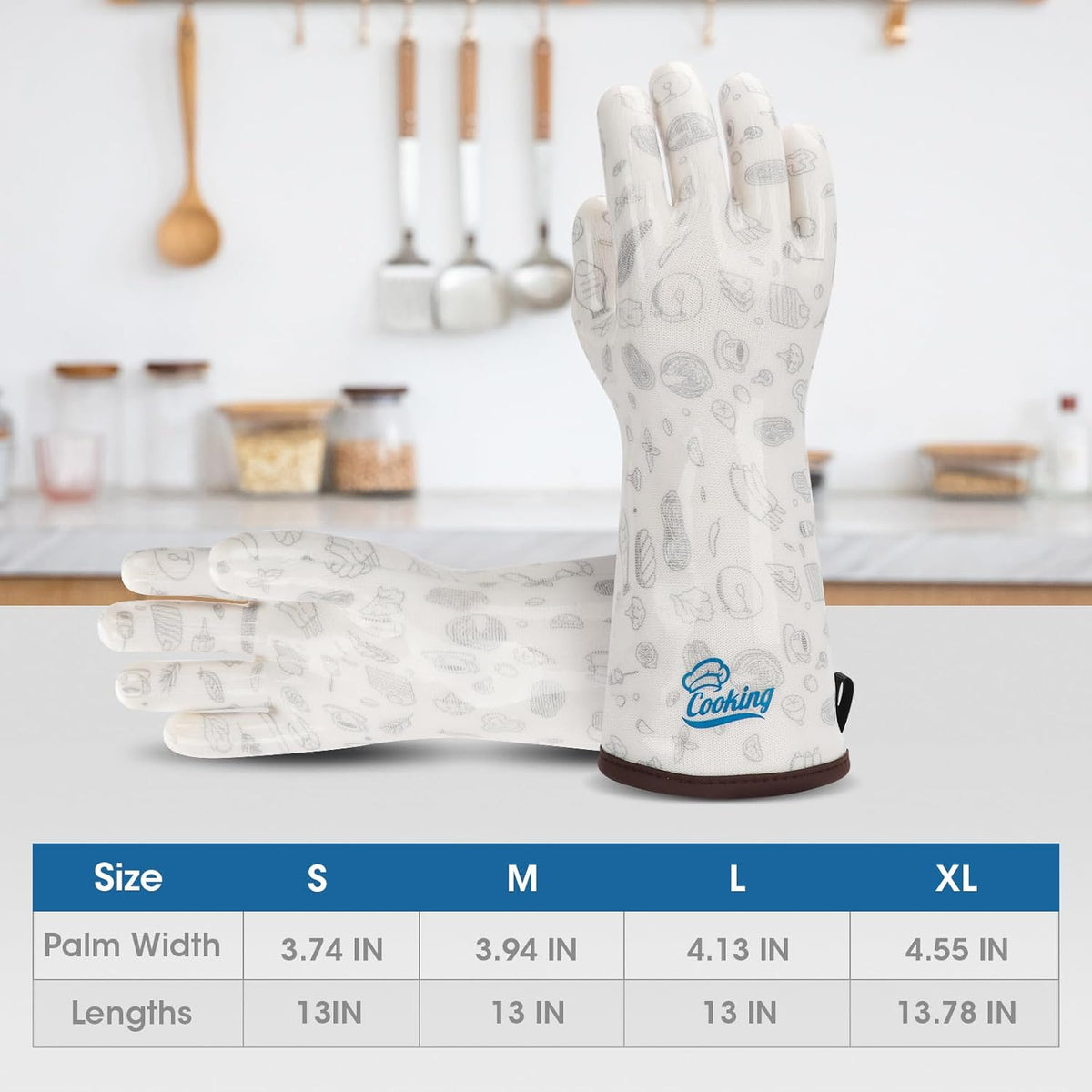 Oven Gloves with Fingers Heat Resistant Waterproof Long Sleeve for Cooking Grilling Baking Barbecue in Kitchen for Men & Women White Medium