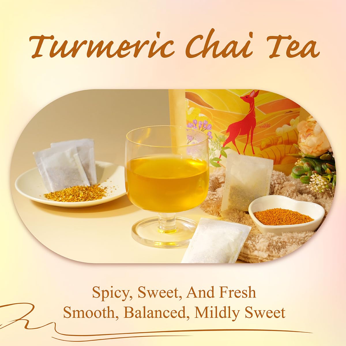WT WEETEE Turmeric Chai Tea Bags, 2g x 100 Count, Caffeine-Free Turmeric Spiced Chai Tea, Includes Cinnamon, Licorice, Ginger Root, Cardamom, Cloves & More