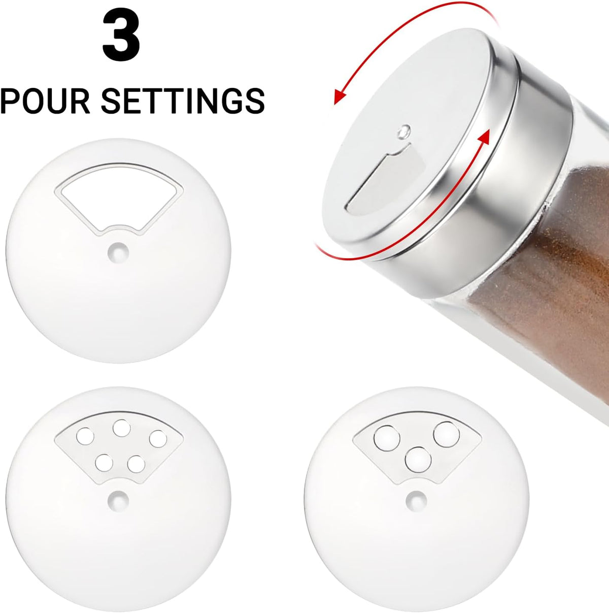 Segarty Spice Jar with Shaker Lids, 6 Pack 6 oz Spice Jars with Adjustable Pour Large Holes for Herbs Grains, Empty Glass Spices Bottles Seasoning Containers Salt Pepper Shakers