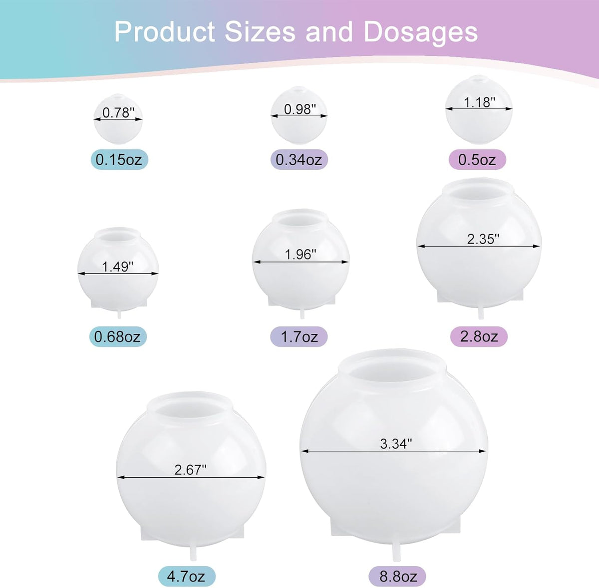 KISREL Sphere Resin Molds, 8 PCS Sphere Silicone Mold, Upgraded 3D Seamless Epoxy Molds，Large Ball Shape Flower Resin Mold for Home Decor, Flowers Preservation