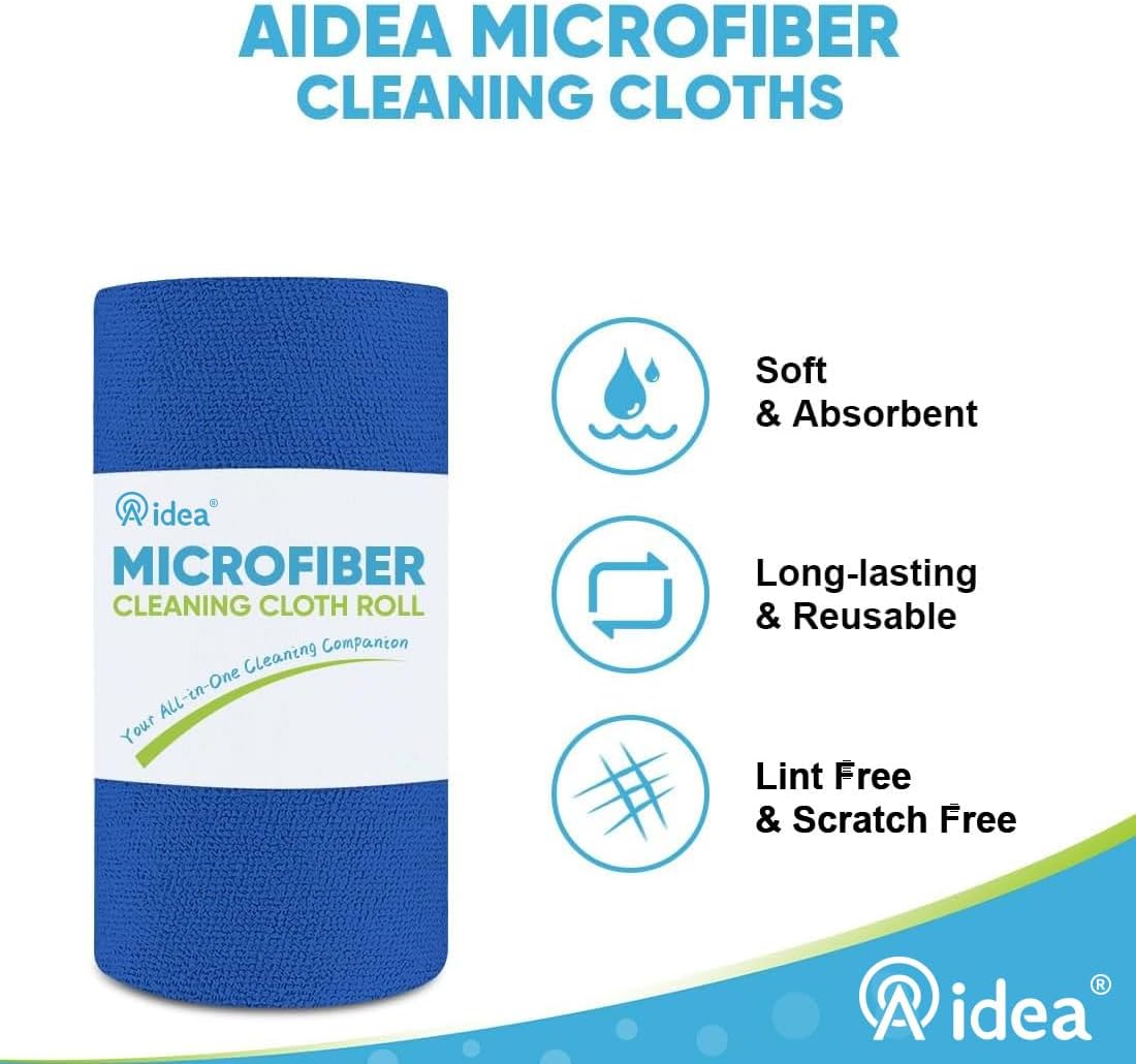 AIDEA Microfiber Cleaning Cloth Roll, 50PK, Reusable Paper Towels Tear Away Cloth, Microfiber Towels Washable Shop Rags, Lint Free Cleaning Rags for House, Kitchen, Window, 11.5"×11.5", Dark Blue