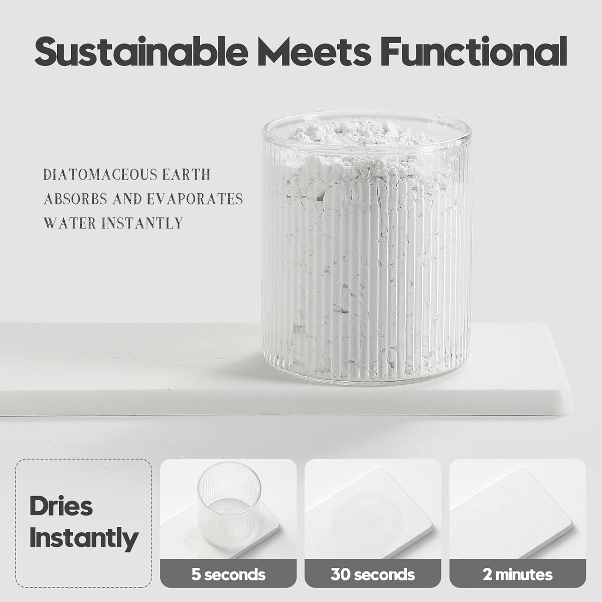 3PCS Bathroom Sink Vanity Trays, Quick Stone Drying Mat Dish Soap Dispenser Sponge Holder for Kitchen Counter, Diatomaceous Earth Water Absorbing Caddy Organizer, White