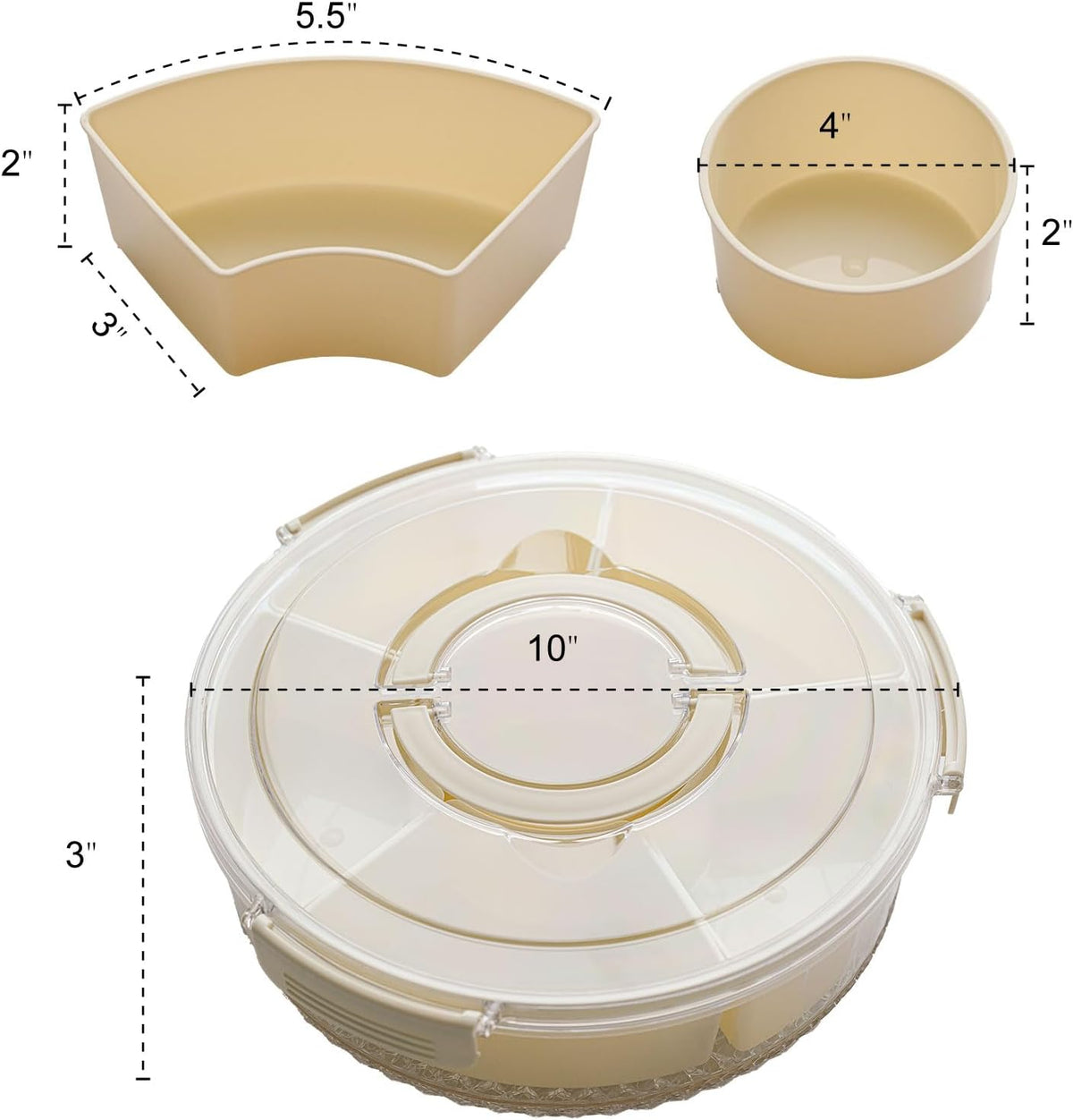 Divided Serving Tray with Lid Rotating Veggie Tray Charcuterie Tray for dinner party, Portable Snack Spinner for Picnic, Travel, Leakproof Serving Platter