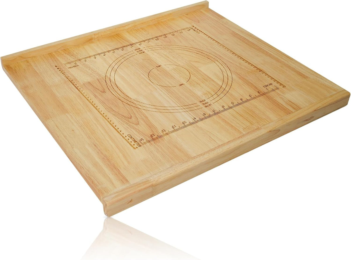 Reversible Wooden Pastry Board, 24" x 20" Wooden Cutting Board with Lip, Pastry Board Cutting Board Chopping Board Pie Board with Engraved Ruler for Counter Top Kitchen