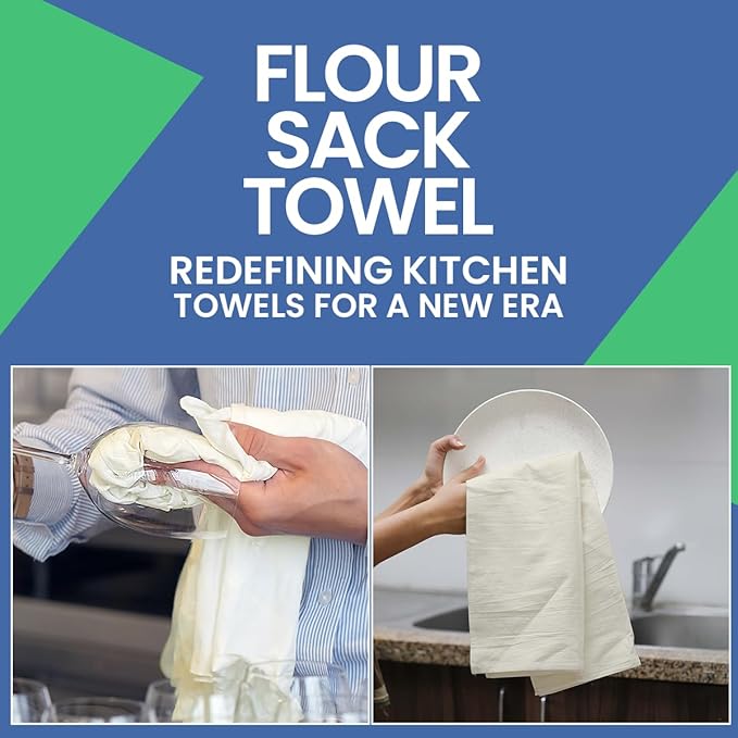 Flour Sack Towels | Tea Towel for Crafts| Kitchen Dish Cotton Blank Towel for Embroidery| Baking Bread Proofing Linen Cover| Thick Absorbent Quick Dry| 6 Pack 18"x 28" Natural
