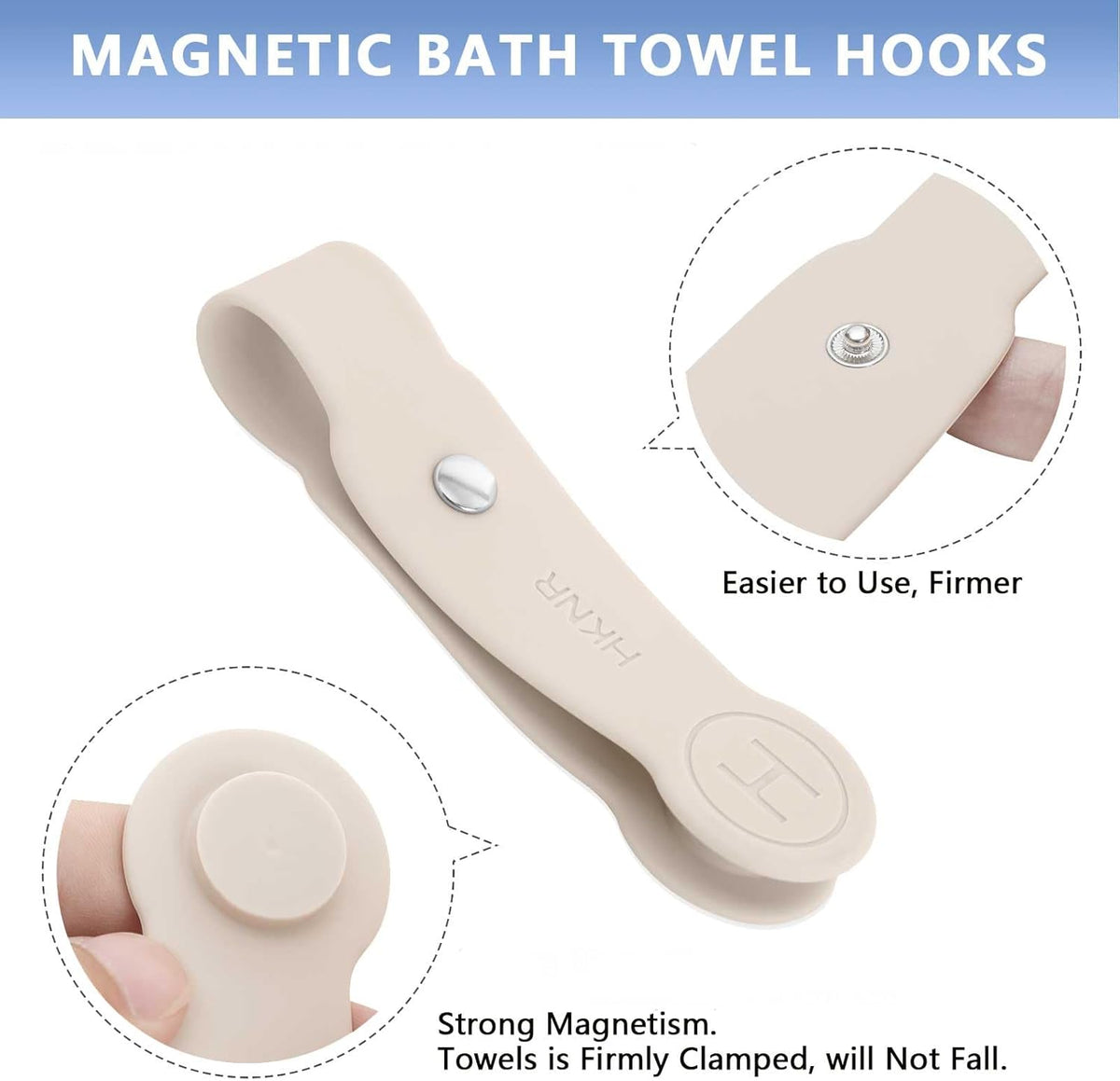 2 Pcs Strong Magnetic Towel Clips for Kitchen, Waterproof Silicone Towel Holder, Multi-Purpose Towel Holder for Bathroom, Kitchen, Outdoor Use (Beige)