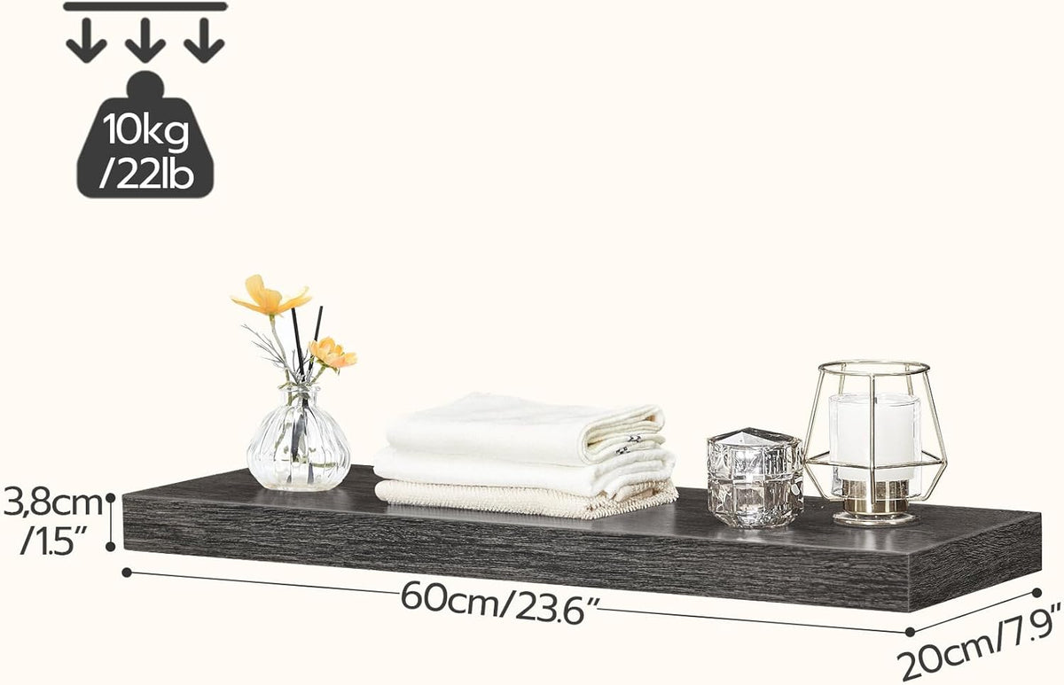 HOOBRO Floating Shelves for Wall, Wall Mounted Shelf Set of 2, 23.6" Hanging Shelf with Invisible Brackets, for Wall in Bathroom, Bedroom, Toilet, Kitchen, Living Room, Office, Charcoal Gray BC60BJ01