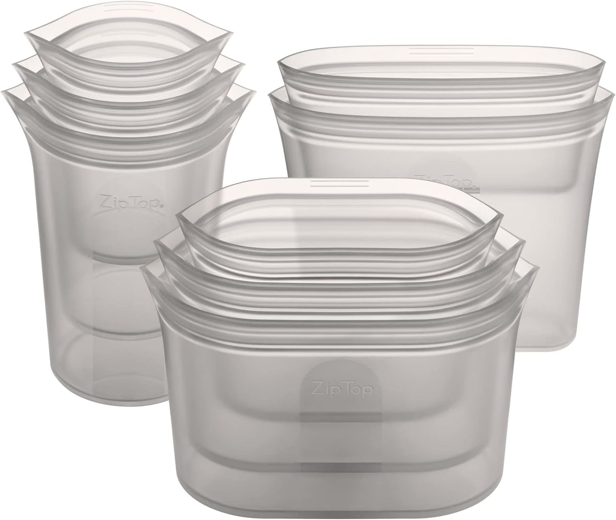Zip Top Reusable Food Storage Bags | Full Set of 8 [Gray] | Silicone Meal Prep Container | Microwave, Dishwasher and Freezer Safe | Made in the USA