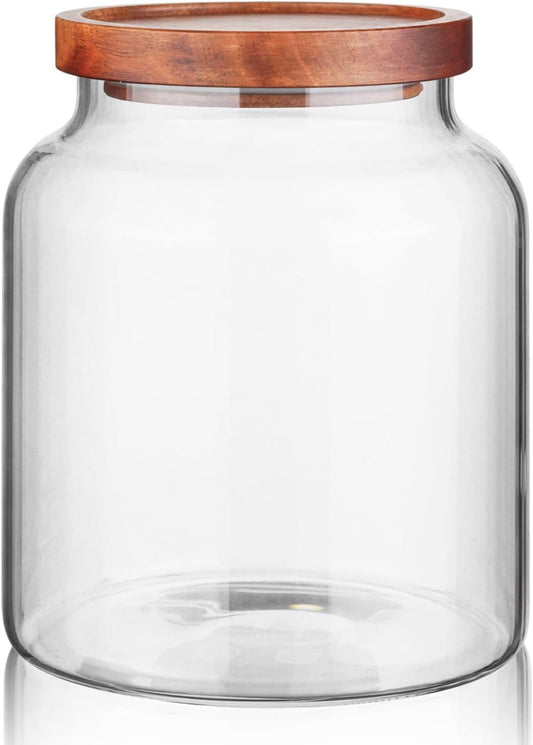 Labina Glass Storage Container Airtight Food Jars Kitchen Canister with Wood Lids, 60 Oz Wide Mouth Pantry Organization Glass Jar for Flour, Sugar, Cookie, Spagetti, Nuts and Candy