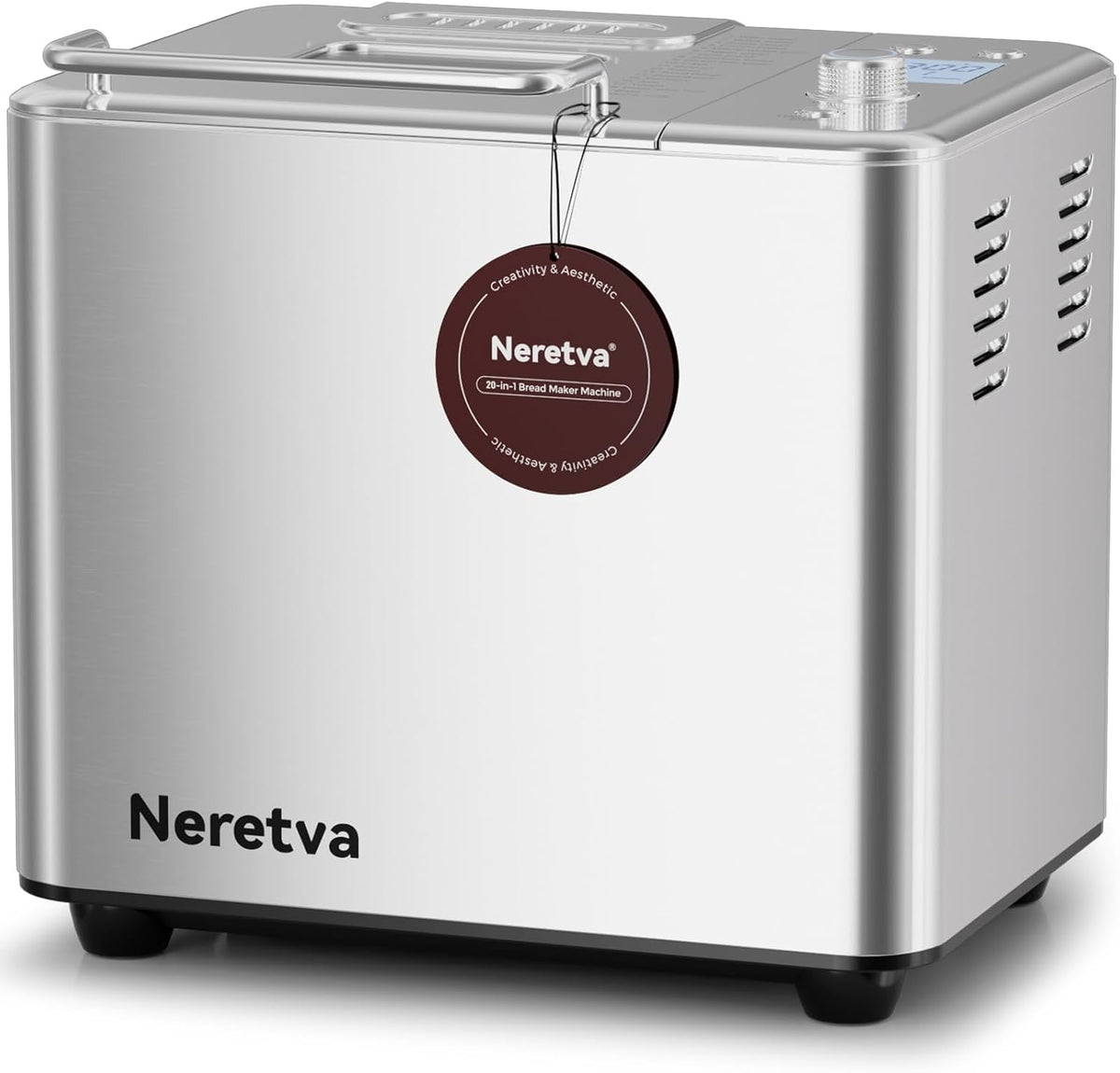 Neretva Bread Maker, 20-IN-1 2LB Bread Machine Dual Heater Bread Maker Machine Automatic with Nonstick Ceramic Pan, 15H Timer & 1H Keep Warm Set, Low Noise, Stainless Steel Breadmaker Recipe-Silver
