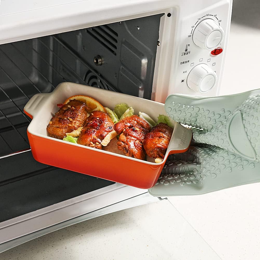 Sweejar Ceramic Baking Dish, Rectangular Small Baking Pan with Double Handles, 20 Oz for Cooking, Brownie, Kitchen, 6.5 x 4.9 x 1.8 Inches (Gradient Orange)