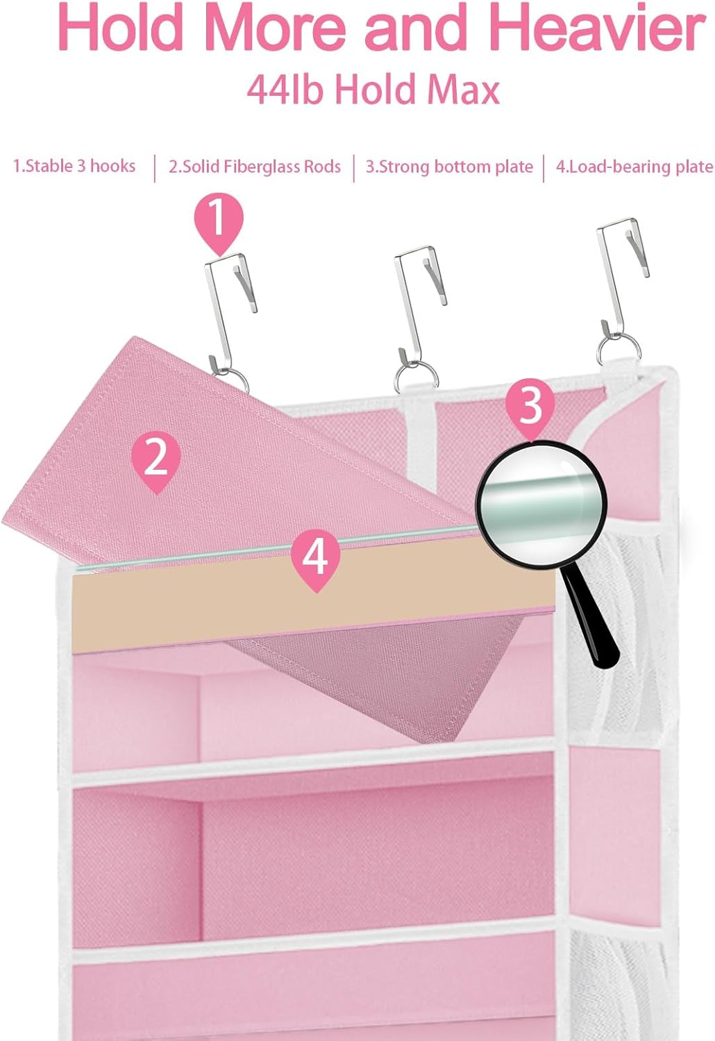 1 Pack Over The Door Storage Organizer with 5 Pockets 10 Mesh Pockets, 44 lbs Weight Capacity Door Hanging Organizers and Storage for Bedroom,Bathroom,Nursery,Kidroom,Babyroom