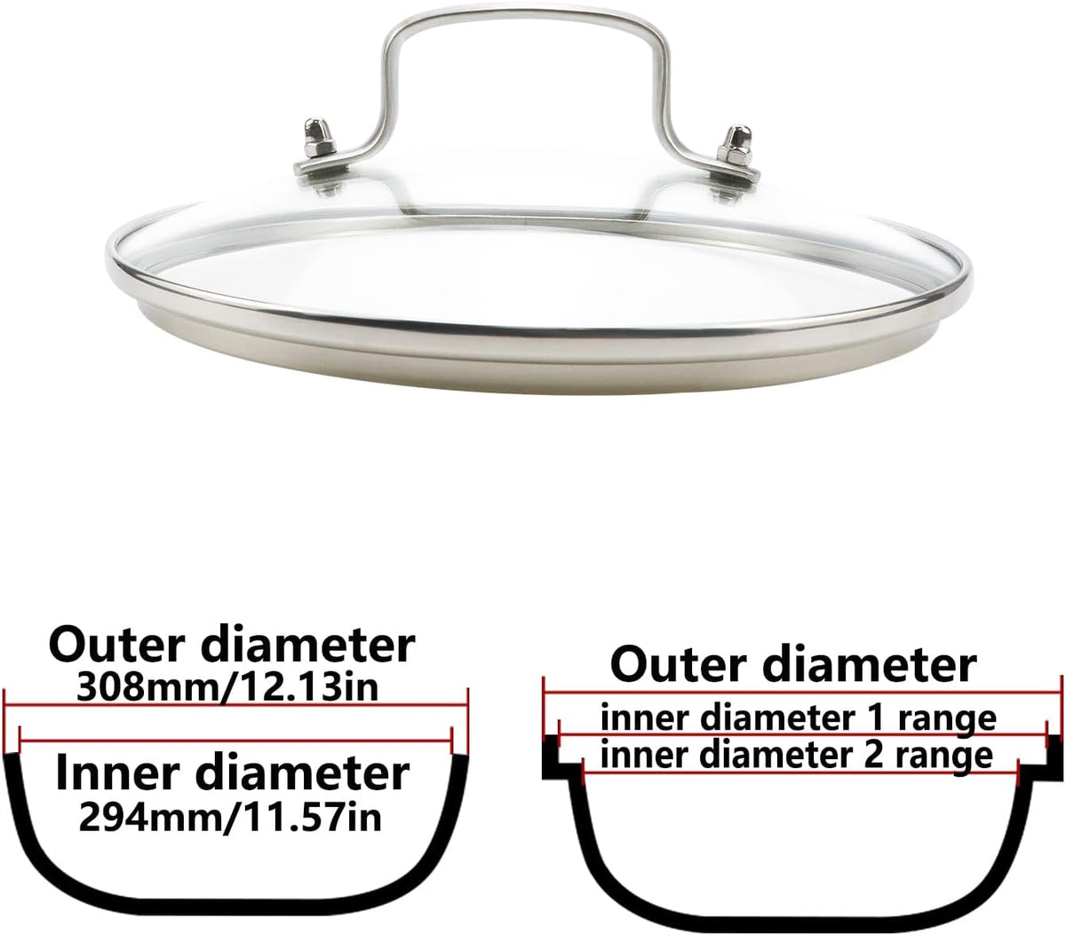 Antrader Tempered Glass Lid,12" Glass Covers for Pots,Pans and Skillets,1Set,Clear