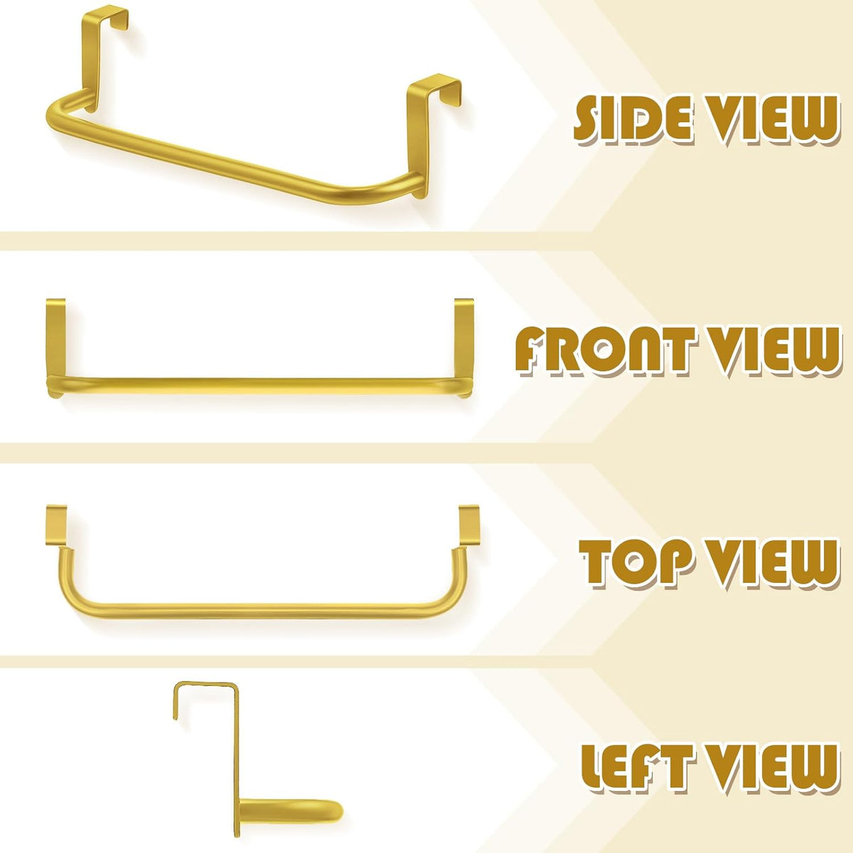 2 Pieces Metal Towel Bar Kitchen Cabinet Steel Towel Rack Bar for Hanging on Inside or Outside of Doors, Home Kitchen Bathroom(Gold)