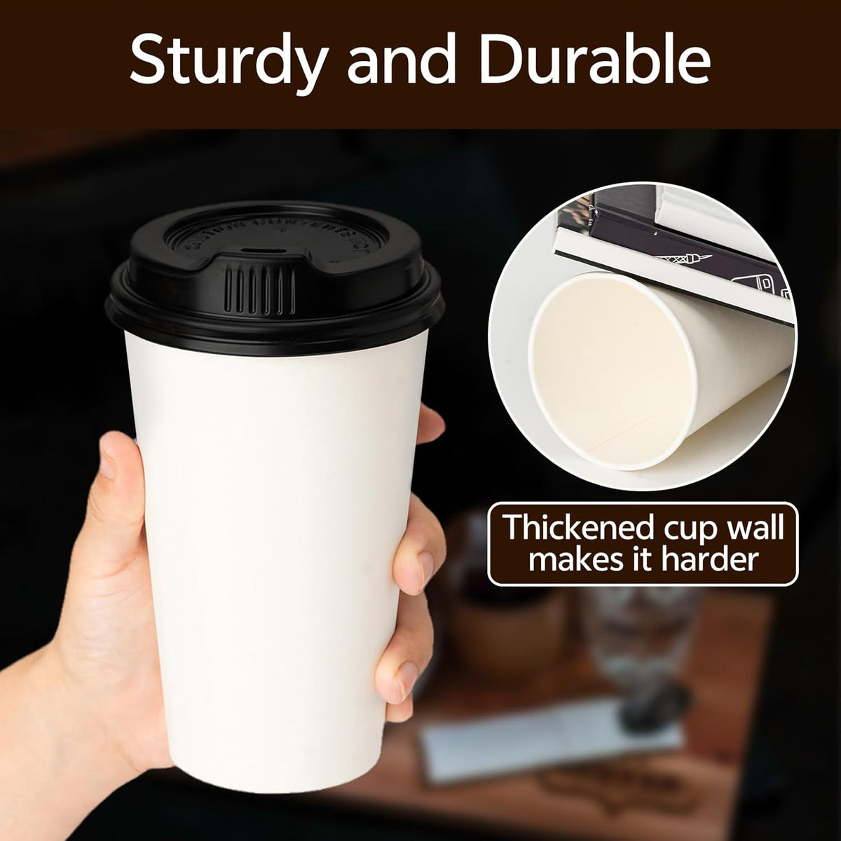 YEEHAW 100 Pack 16 oz Disposable Coffee Cups with Lids, Heat & Leak-proof Paper Cups, to Go Coffee Cups for Hot & Cold Beverage