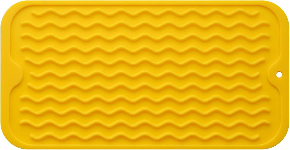Silicone Dish Drying Mat for Multiple Usage,Easy clean,Eco-friendly,Heat-resistant Silicone Mat for Kitchen Counter or Sink,Refrigerator or Drawer Liner Yellow S 12 inches x 6 inches