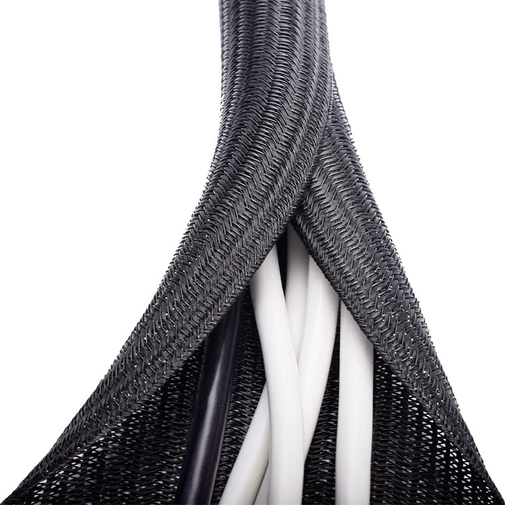 ZhiYo 20ft - 1/2 inch Cable Sleeve, Cord Wrap Wire Protector Tubing for Pets, PC Cable Wrap, Computer Cable Management Sleeve - Black