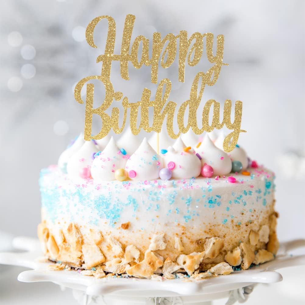Happy Birthday cake topper - 1/10/13/15/16th gold cake topper, 1st/21st birthday party cake Happy Birthdays,30/40/50/60/70/80/90/100th happy birthday cake topper