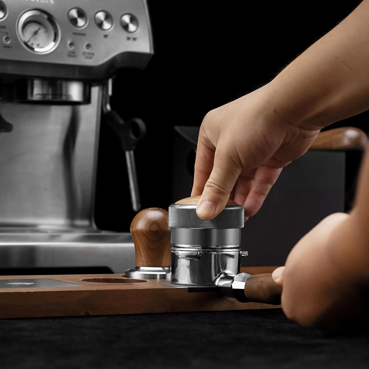 CrossCreek 54mm Espresso Distributor | Adjustable Depth Distribution Tools Fits 54mm Breville Portafilter | Stainless Steel & Walnut Coffee Distributor | Espresso Machine Accessories for Coffee Bar