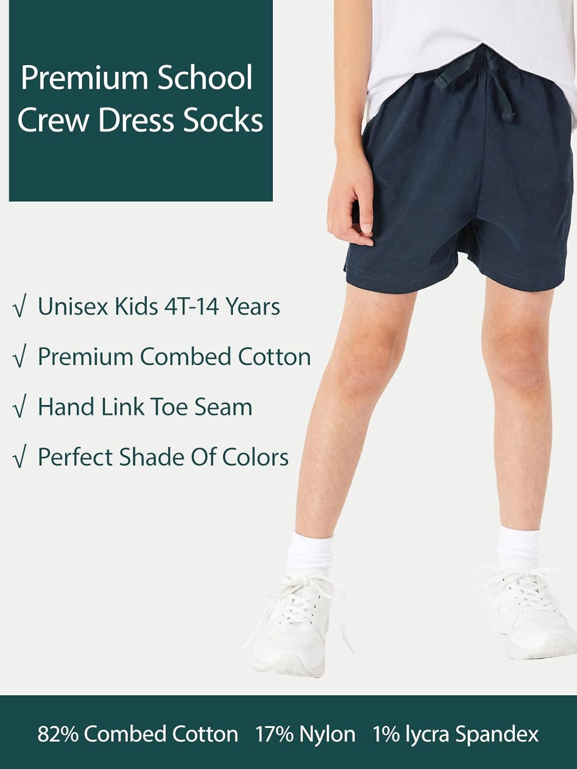 COTTON DAY Unisex Little Kids Youth Boys Girls Soft Cotton Crew Dress Socks Seamless Toe Black White Gray Navy 6 Pack