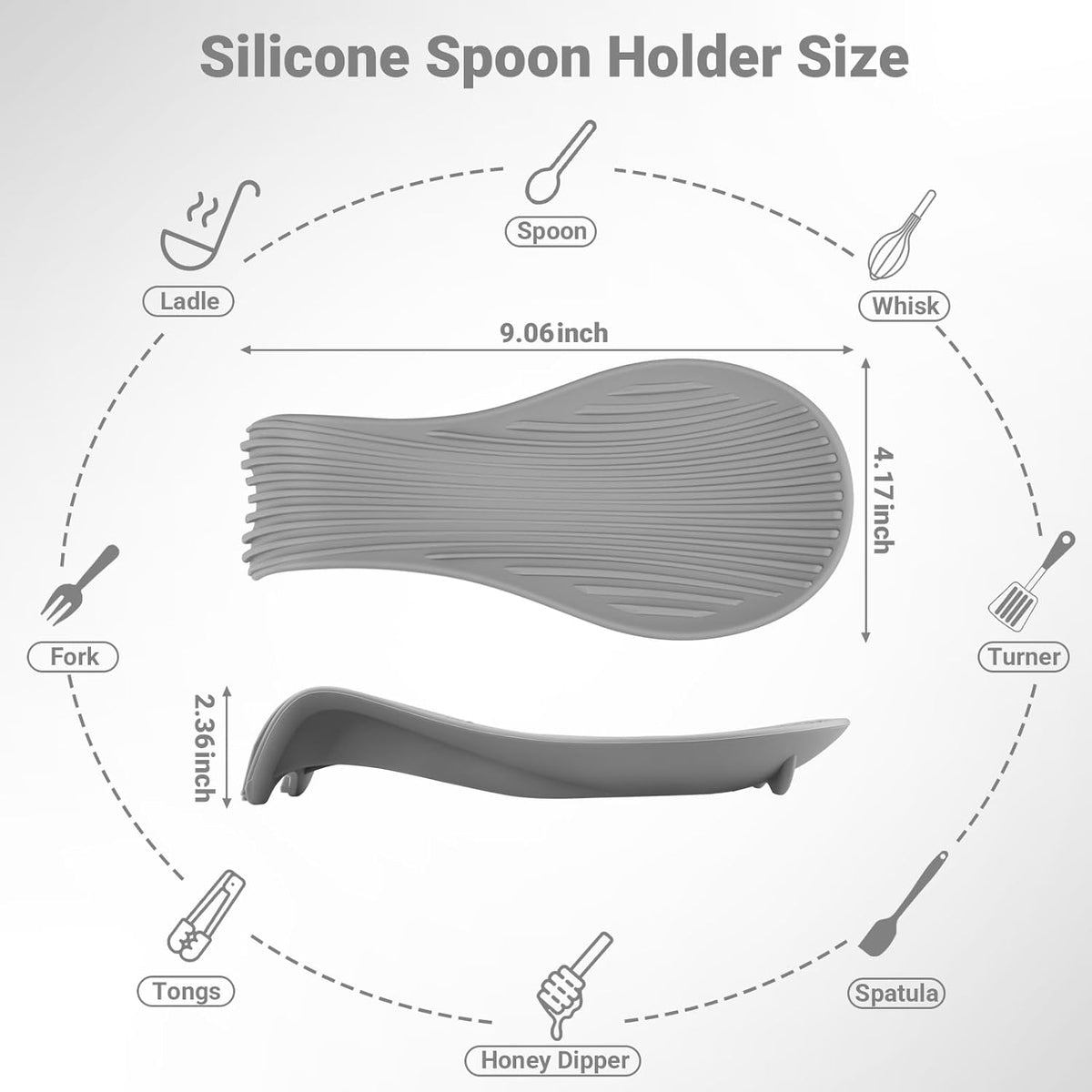 Heat Resistant Silicone Spoon Rest, Non-Slip Spoon Holder for Kitchen Counter, Silicone Spoon Rest for Stove Top for Spoons, Spatulas, Ladles, Tongs (Dark Gray)