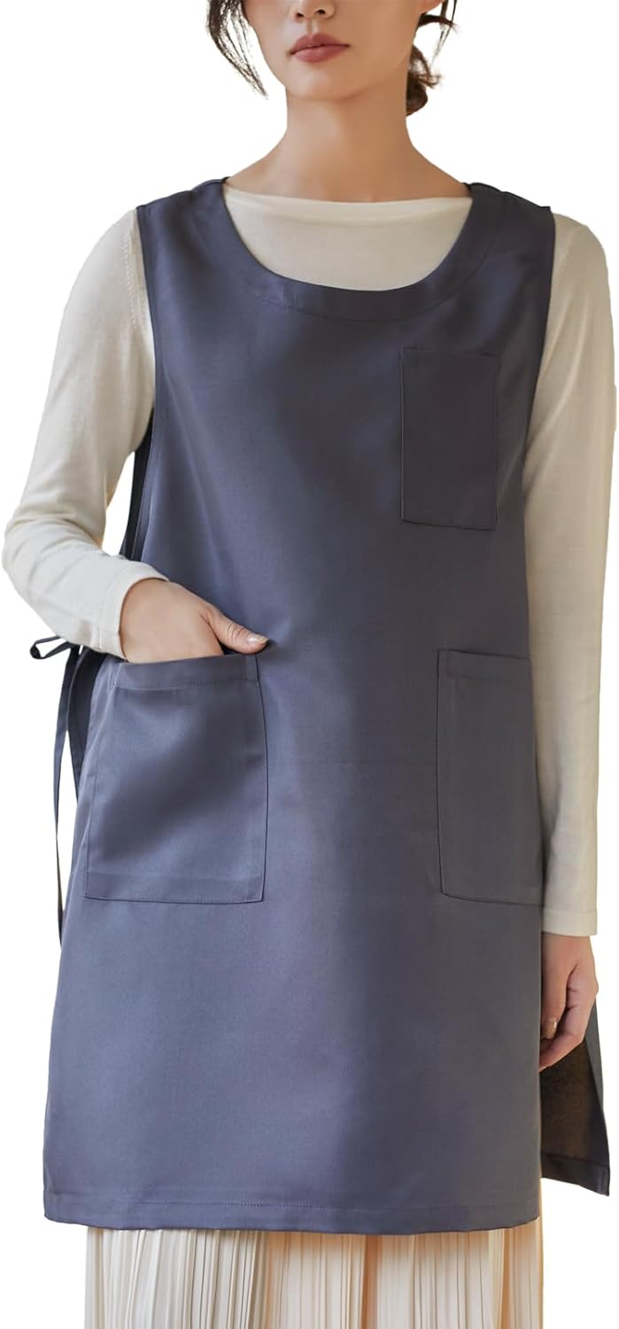Women Cobbler Apron Japanese Style Aprons with 3 Pockets for Work Chef Kitchen