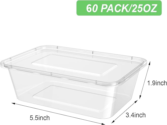 Bokon 200 Pcs Plastic Meal Prep Container with Lid Disposable Clear Lunch Containers Stackable Food Storage Container Box Spill Proof for Salad Snack Microwave Dishwasher Freezer Safe (25 oz)