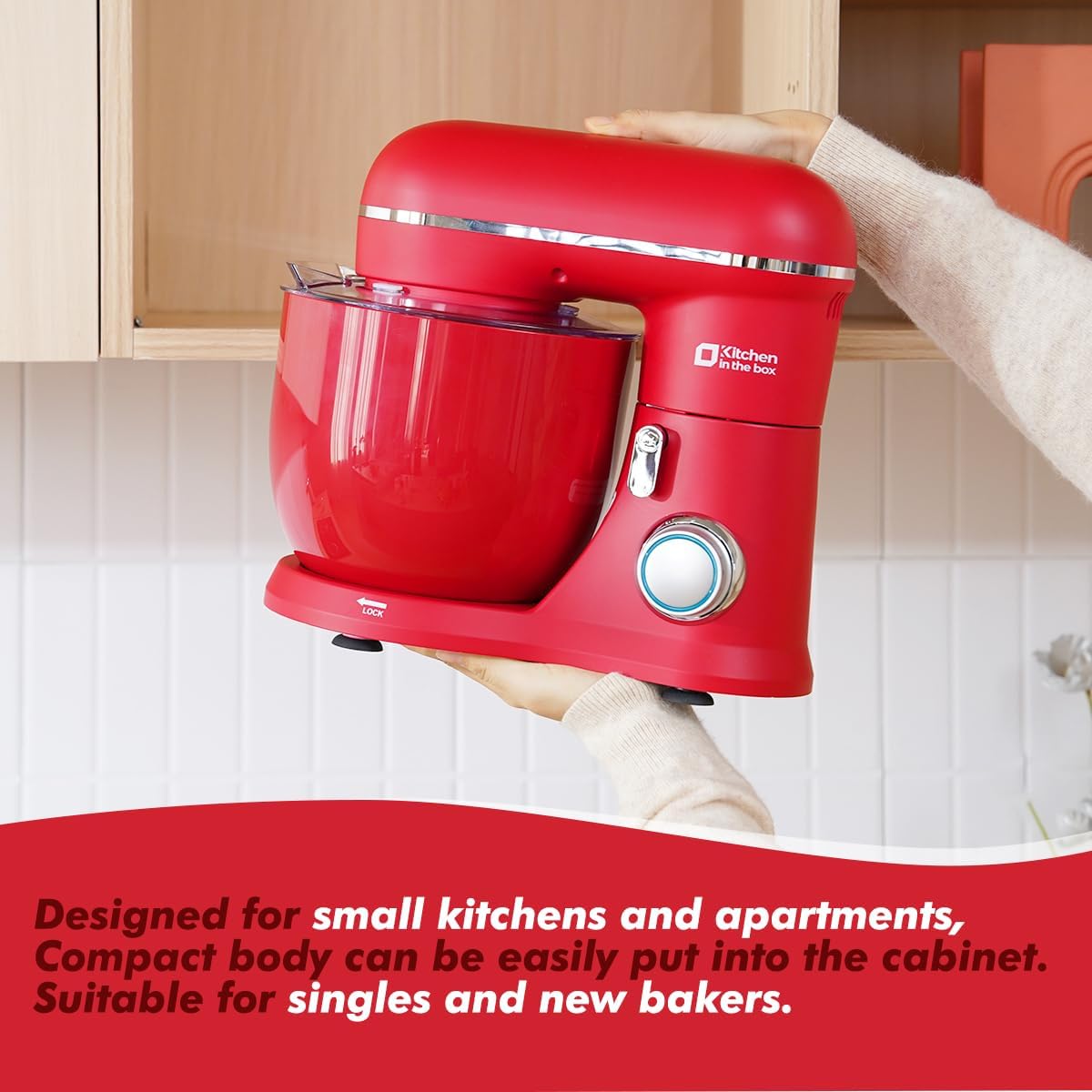Kitchen in the Box Stand Mixer, 3.5QT Two Bowls Small Kitchen Electric Mixer, 10-Speed Portable Lightweight Matte Finish with Egg Whisk, Dough Hook, Beater (Matte Red, 3.5QT)