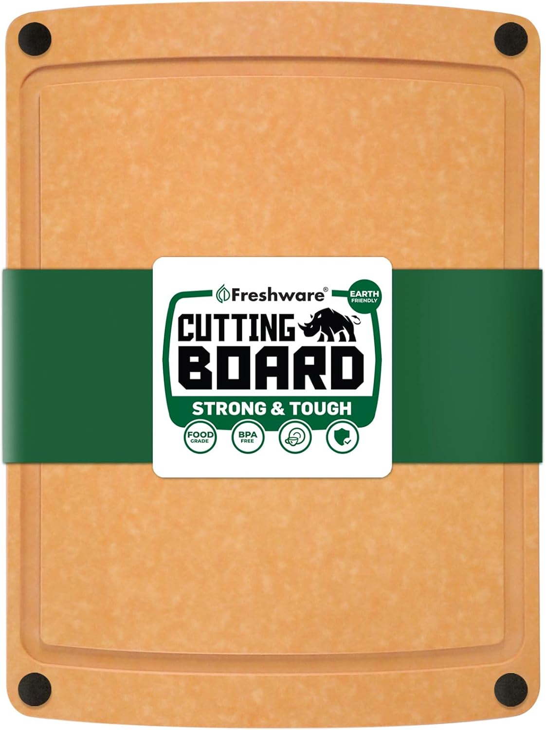 Freshware Wood Cutting Board for Kitchen, Juice Groove, Non-Slip Silicone Feet, Dishwasher Safe, Medium, 12" x 9", Natural
