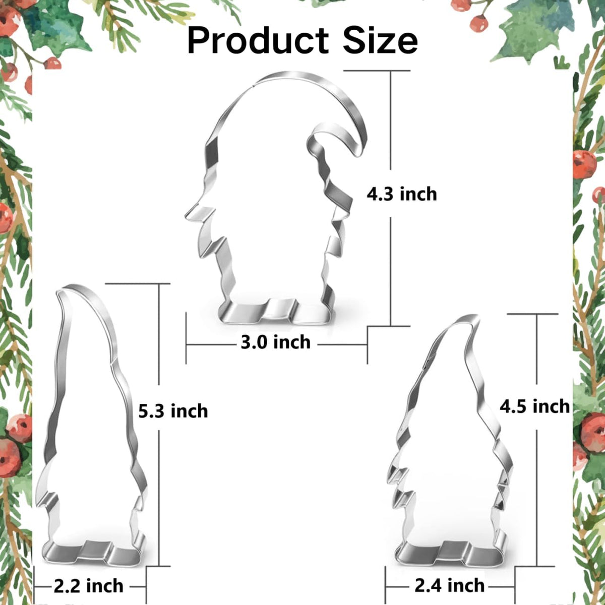 Gnome Cookie Cutter Set-5.3" 4.5" 4.3"-3-Pieces-Holiday Cookie Cutters Fondant Biscui Cutters