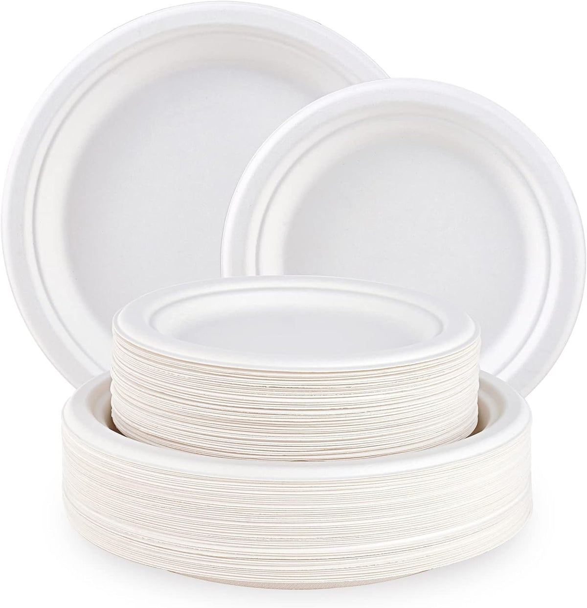 ECOLipak 120 Pack Compostable Paper Plates, 9 inch and 7 inch Heavy Duty Disposable Paper Plates, Eco friendly Sugarcane Biodegradable for Party Dinner Birthday