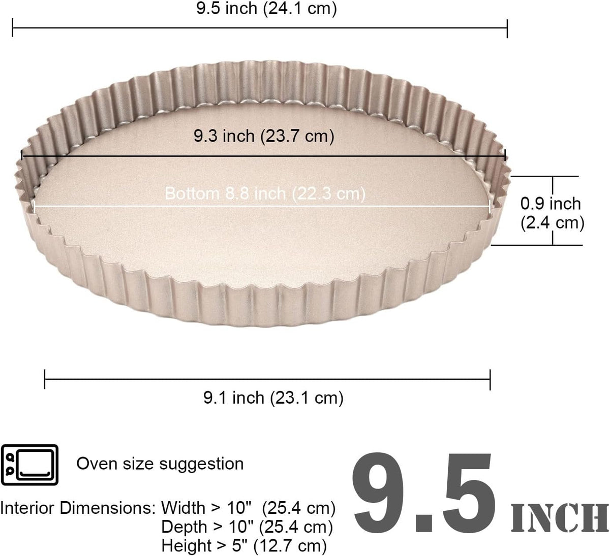 Tart Pan 9 inch Removable Bottom Coated Carbon Steel, Non-Stick Round Tartlet Tins Quiche Baking Dish Pie Pan with Fluted Edges Cake Mold (Gold)