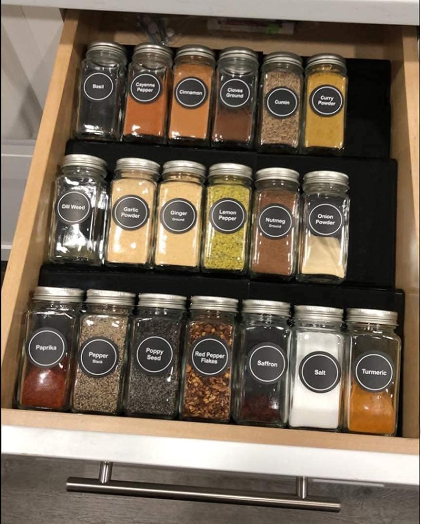 Artibear Expandable Spice Rack Drawer Organizer for Kitchen Cabinets, Set of 6, ABS