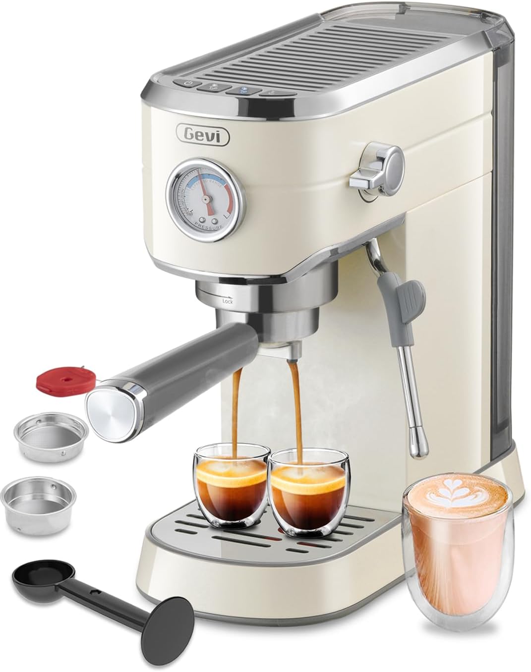 Gevi Commercial Espresso and Coffee Makers, Professional Espresso Maker Latte Machine with Milk Frother, Stainless Steel Expresso Coffee Machines for Home, Compact Cappuccino Machine, Great Gift