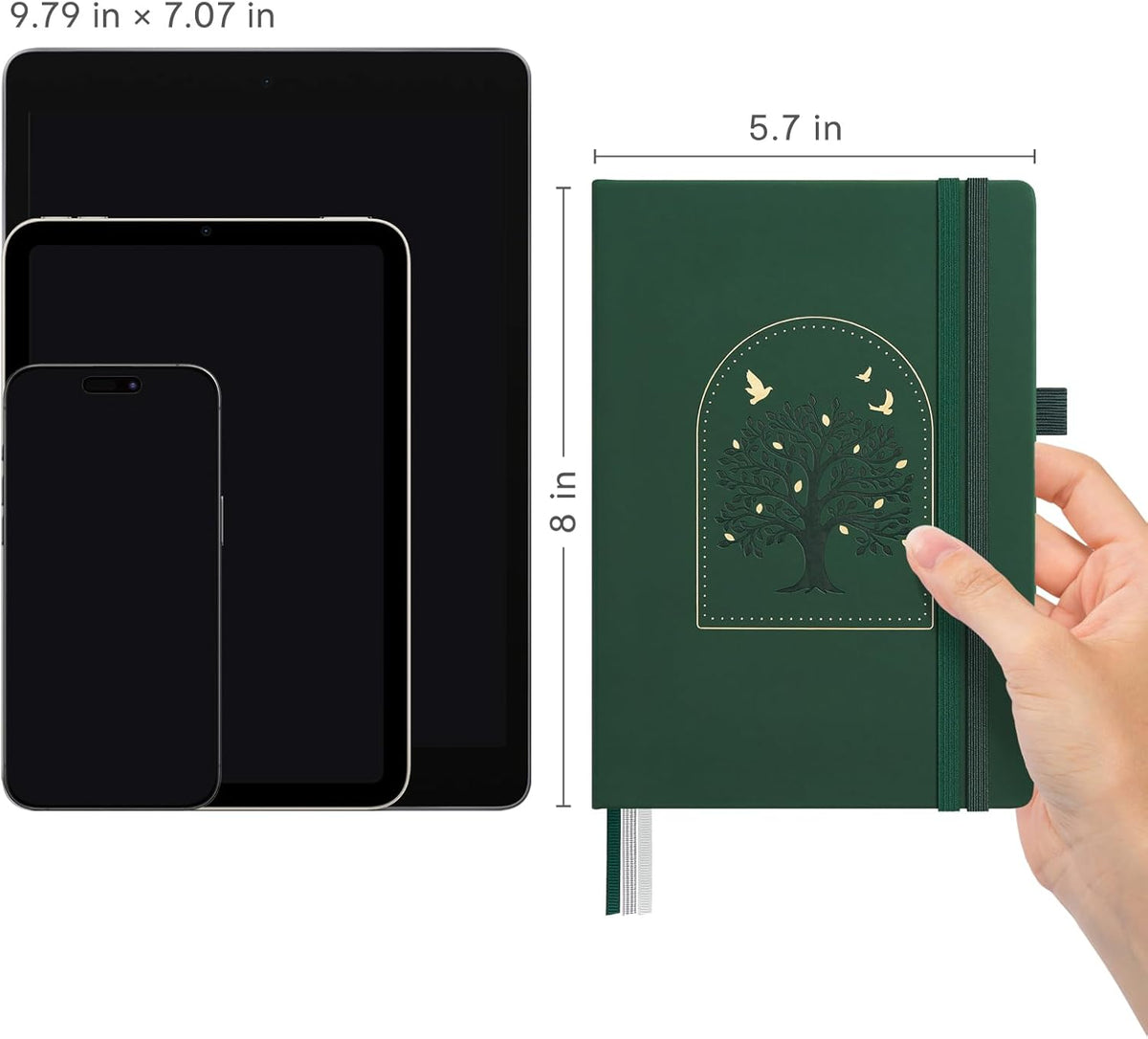 &And Per Se Lined Journal Notebook for Women&Men with Pattern, 365 Pages, 5.7'' x 8'' 100GSM Thick Paper, A5 Journals for Writing(Dark Green)
