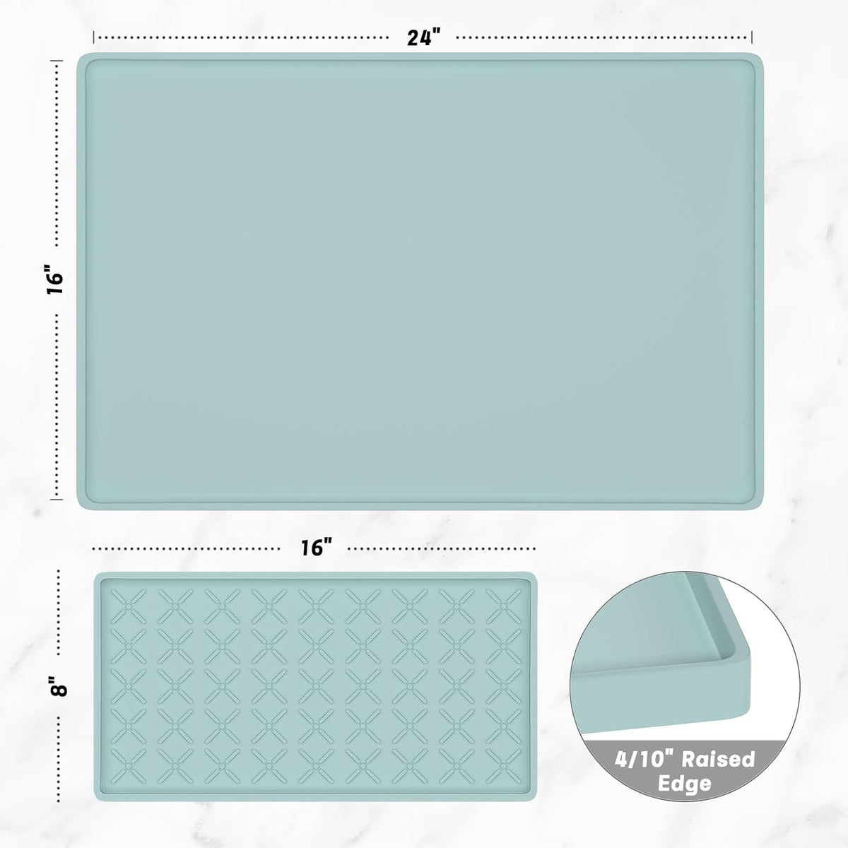 Rnivvi Silicone Coffee Mat, 16" x 24" Waterproof Raised Edge Coffee Bar Mats for Espresso Machine Station Accessories, Heat Resistant Detachable Dish Drying Pad for Kitchen Counter, Shadow Green