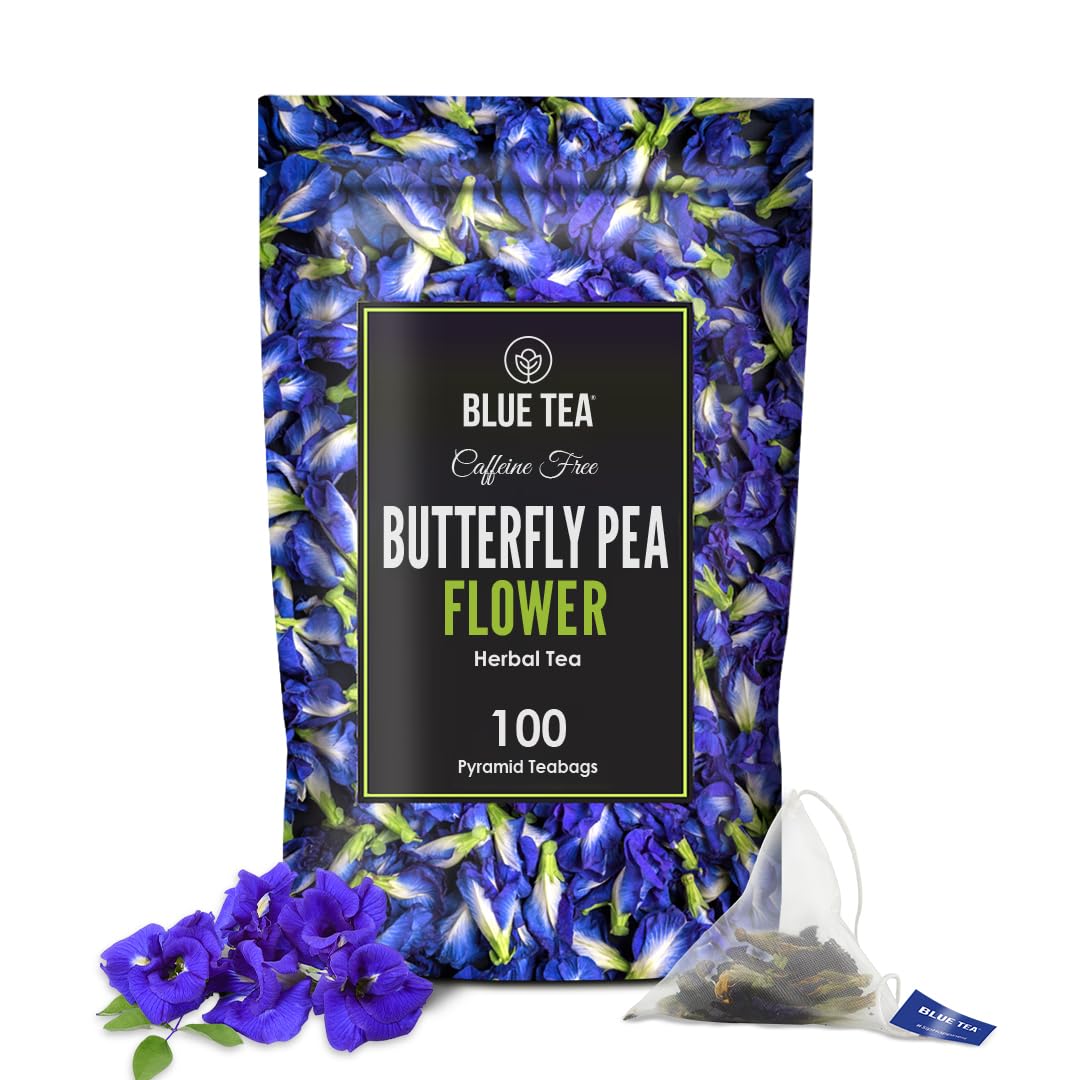 BLUE TEA - Butterfly Pea Flower Tea - 100 Count - Pyramid Plant Based Tea Bag | ANTIOXIDANT RICH | Tea Gift - Herbal Tea - Flower Based - Caffeine Free - Non-Bitter | Zipper Pack