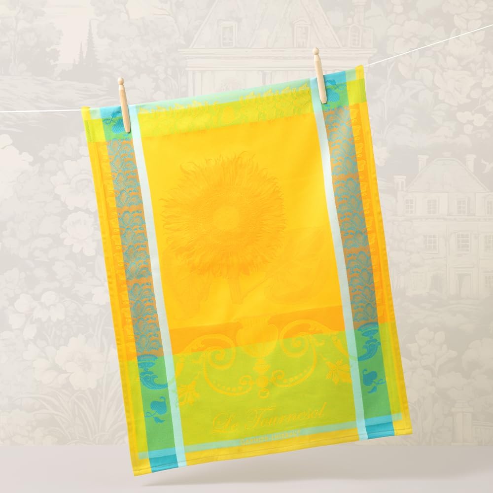 Garnier Thiebaut Le Tournesol Soleil (The Yellow Sunflower) French Kitchen Towel 22"x30", Cotton, Jacquard