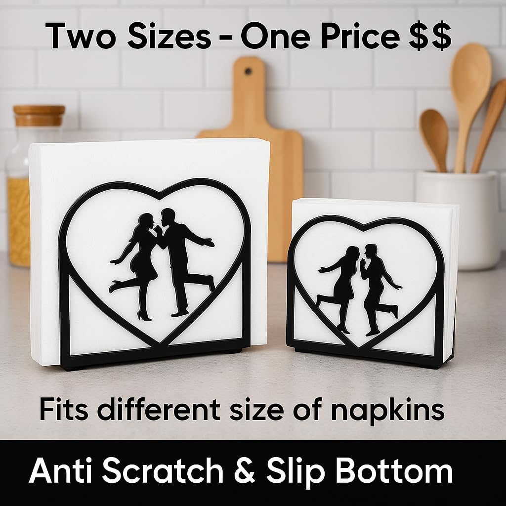 2-Pack Romantic black Napkin Holder for table – Love Theme Metal Napkin Dispenser for Kitchen, Dining Table, Valentine's Day – Fits Everyday & Cocktail Napkins, Coffee Filter Holder for Size #2 & #4