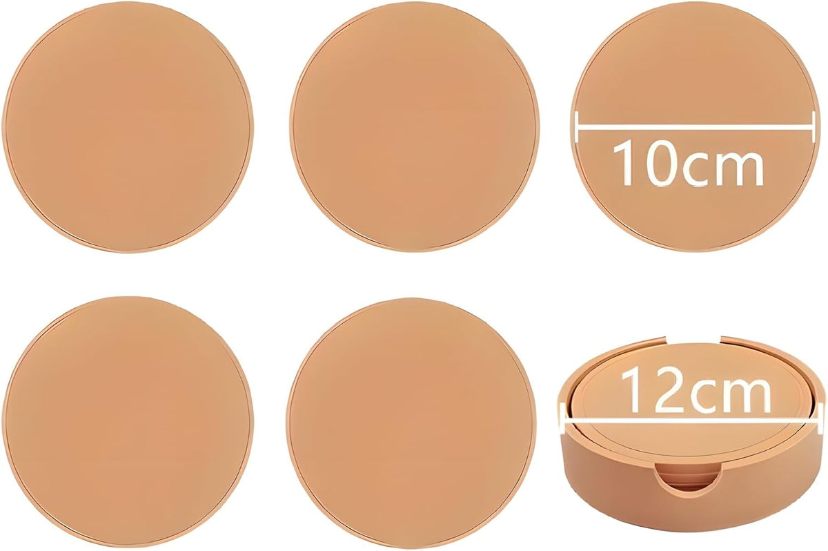 5-Piece Silicone Coasters Set with Holder - 3.9“ Non-Slip & Anti-Overflow Design for Hot/Cold Drinks | Thickened Kitchen & Living Room Decor, Housewarming Gifts for Men (Coffee, Beer, All Cup Types)
