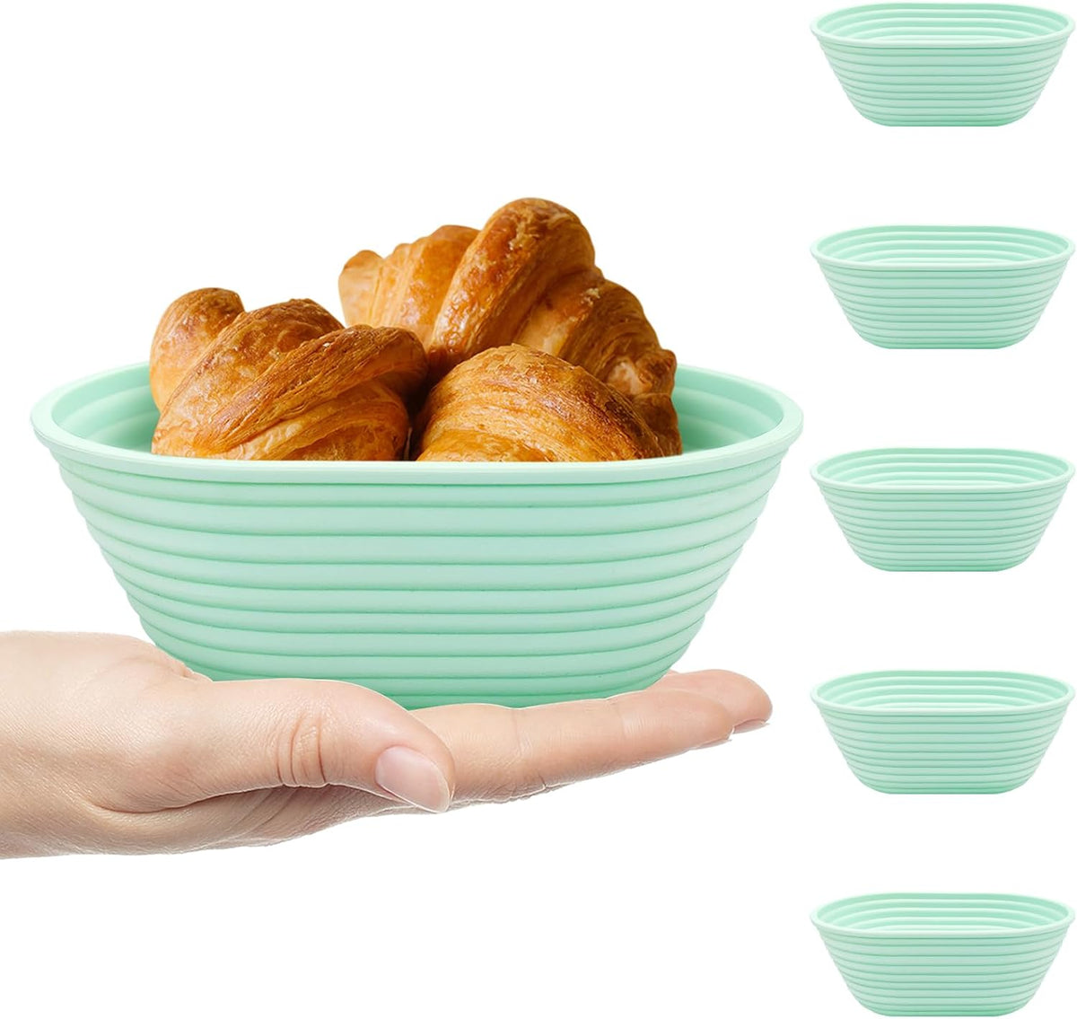 Silicone Banneton, Sourdough Bread Baskets (Set of 5, 6.5 Inch), Mini Oval Proofing Bowls, Bread Making Baking Supplies, Banneton proofing basket for Sourdough Baking