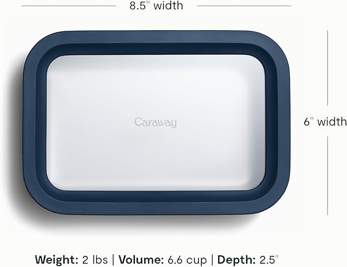 Caraway Glass Food Storage - 6.6 Cup Glass Container - Ceramic Coated Food Container - Non Toxic, Non Stick Lunch Box Container with Glass Lids - Dishwasher, Oven, & Microwave Safe - Navy