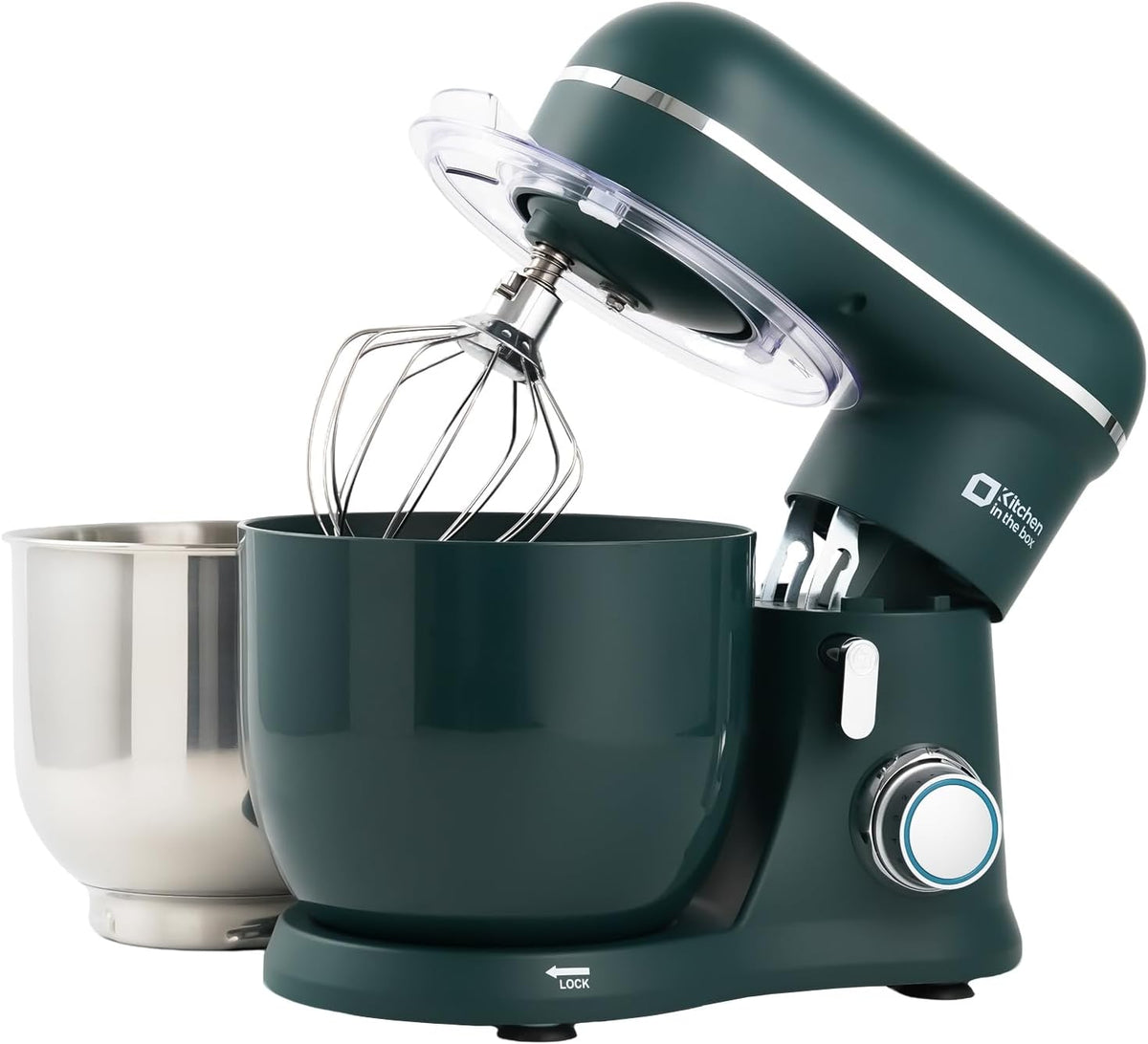 Kitchen in the Box Stand Mixer, 3.5QT Two Bowls Small Kitchen Electric Mixer, 10-Speed Portable Lightweight with Matte Finish, Egg Whisk, Dough Hook, Beater (Turquoise Green, 3.5QT)