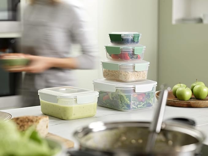 Joseph Joseph Nest Lock, 10 Piece Plastic Food Storage Container set with lids, Leak Proof, Airtight, Space Saving, Kitchen Storage, BPA free - Sage Green