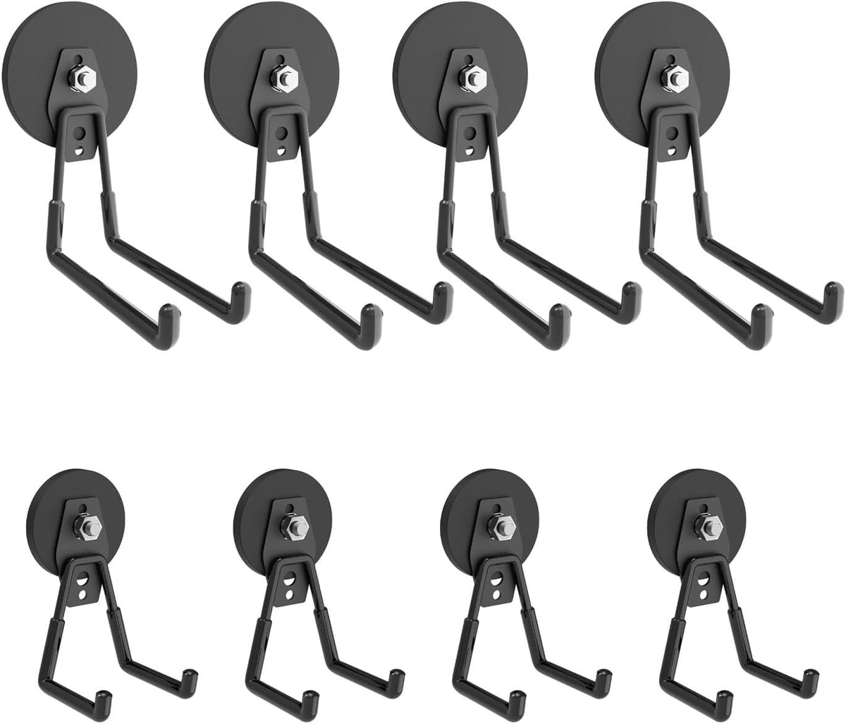 Heavy Duty Magnetic Hooks, Garage Hook, Anti-Slide Garage Hanger, Magnetic Mounting for Garden Tools, Hose, Power Drill, Steel Pegboard, Workshop (8 Pack)