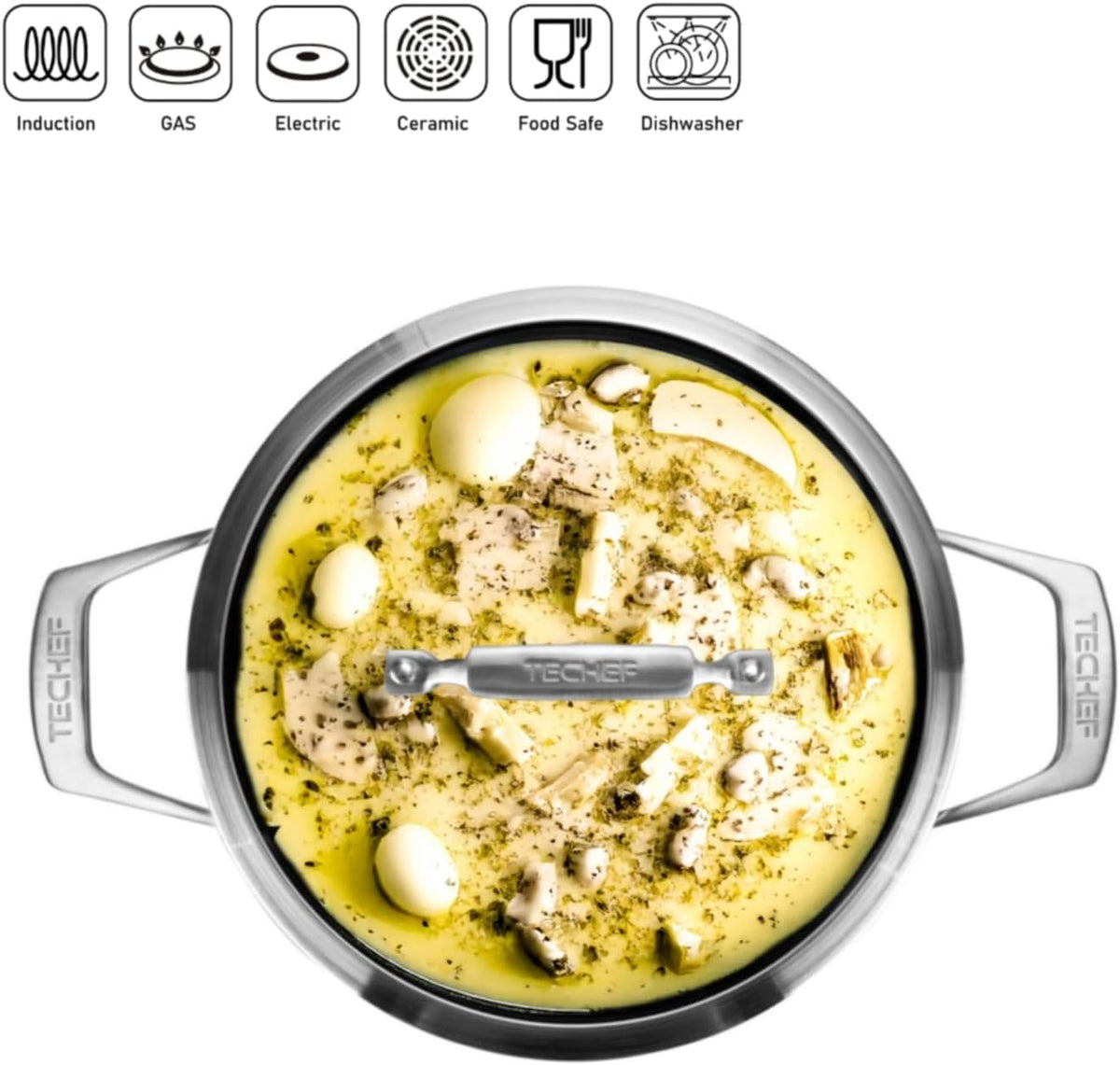 TECHEF - Onyx Collection - 5-quart Soup Pot with Glass Lid, coated with New Teflon Platinum Non-Stick Coating (PFOA Free) (5-quart)